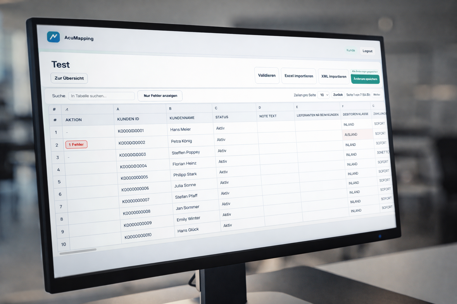 Dashboard mit Datenanalyse für ERP-Importqualität